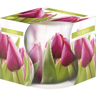Świeca zapachowa w szkle i folii "Tulipany różowe"